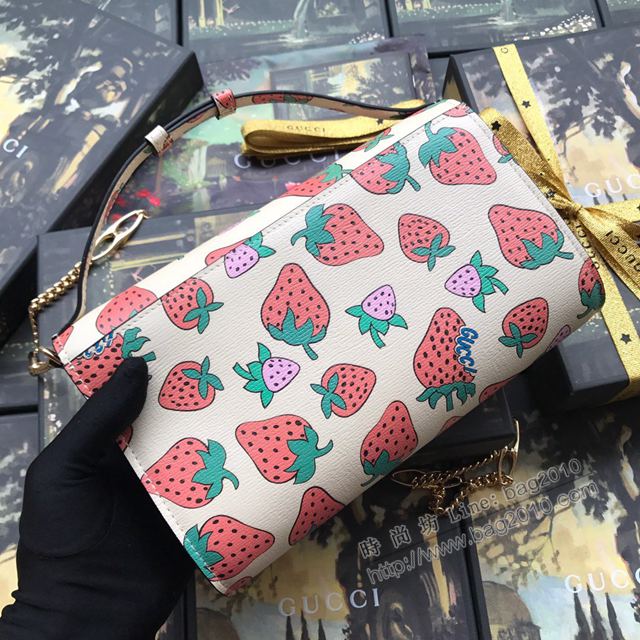 Gucci包 古馳女包 572375草莓全皮 2019新款高端品質迷你鏈條包  gudj1189